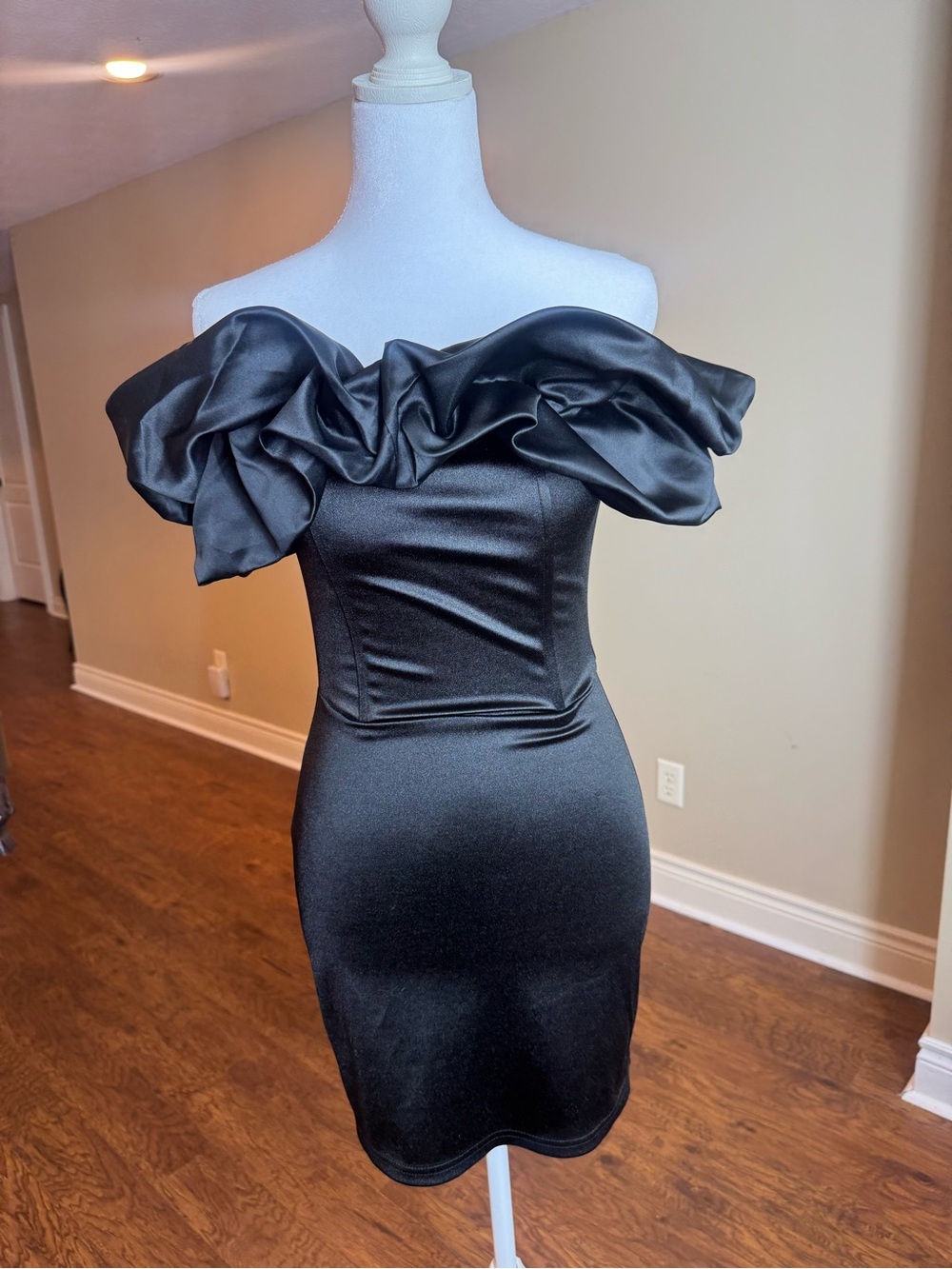 Black Off-Shoulder Ruffle Mini Dress